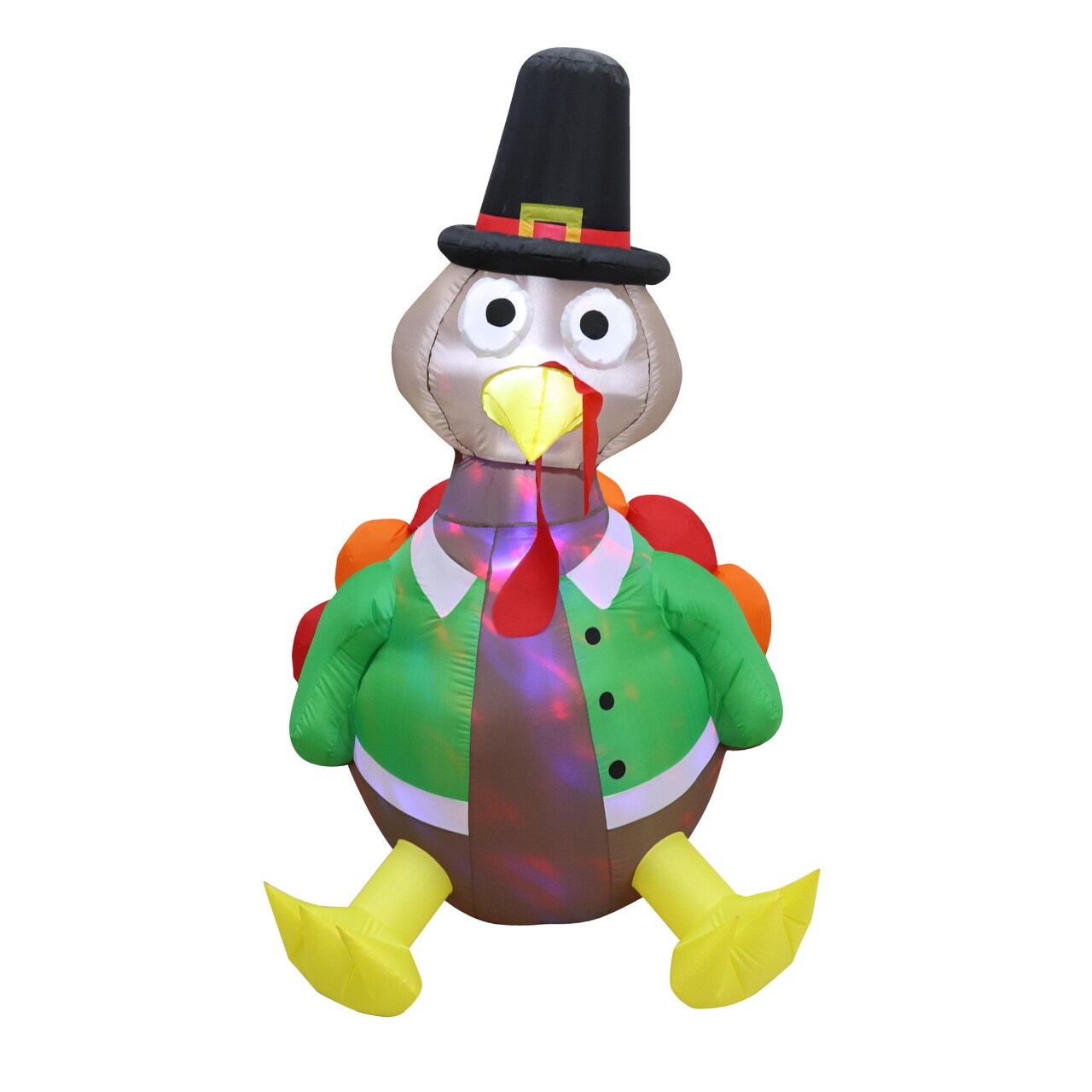 5' Air Blown Kaleidoscope Inflatable Turkey in Pilgrim Outfit GTF00015-5